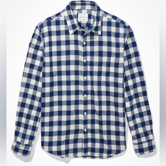 NWT - AMERICAN EAGLE BLUE (NAVY) PLAID BUTTON-UP SHIRT - Sz L - Picture 4 of 6